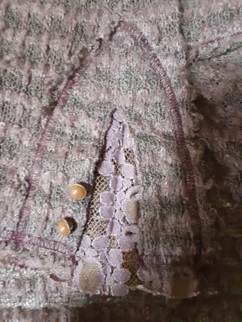 Boho Textured Raw Hem Cardigan Top Merlot Lace Cuff Free People Vibe - Picture 6 of 10